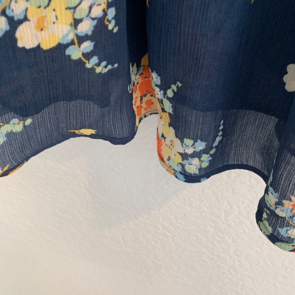 Chaps Peasant Blouse 2X Blue Floral Sheer Bell Sleeve Cottage Core Boho - Picture 6 of 11